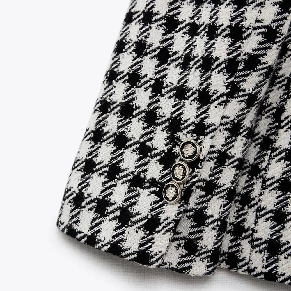 Zara Plaid Double Breasted Blazer New
